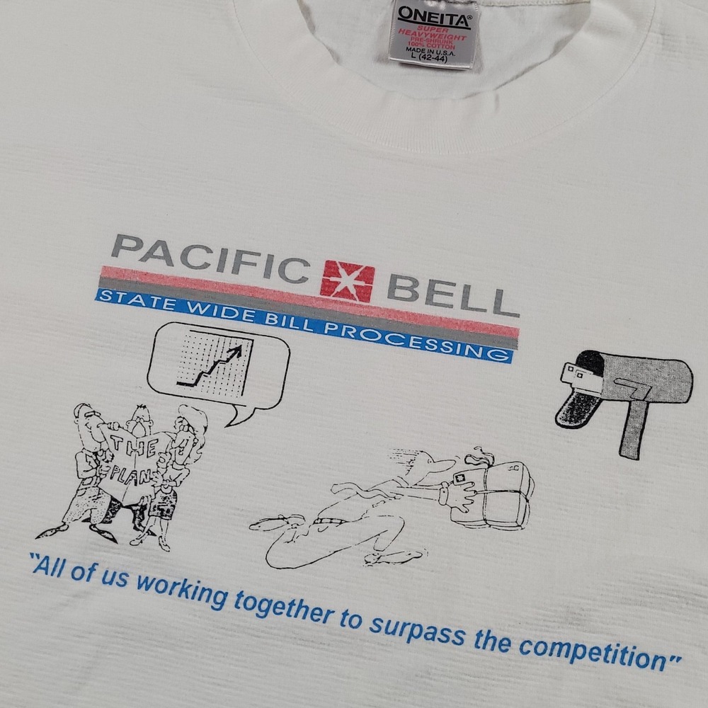 Vintage Pacific Bell Shirt Mens Large White Bill Processing Graphic Oneita USA